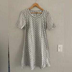 Talbots Gray & White Striped Mini Dress